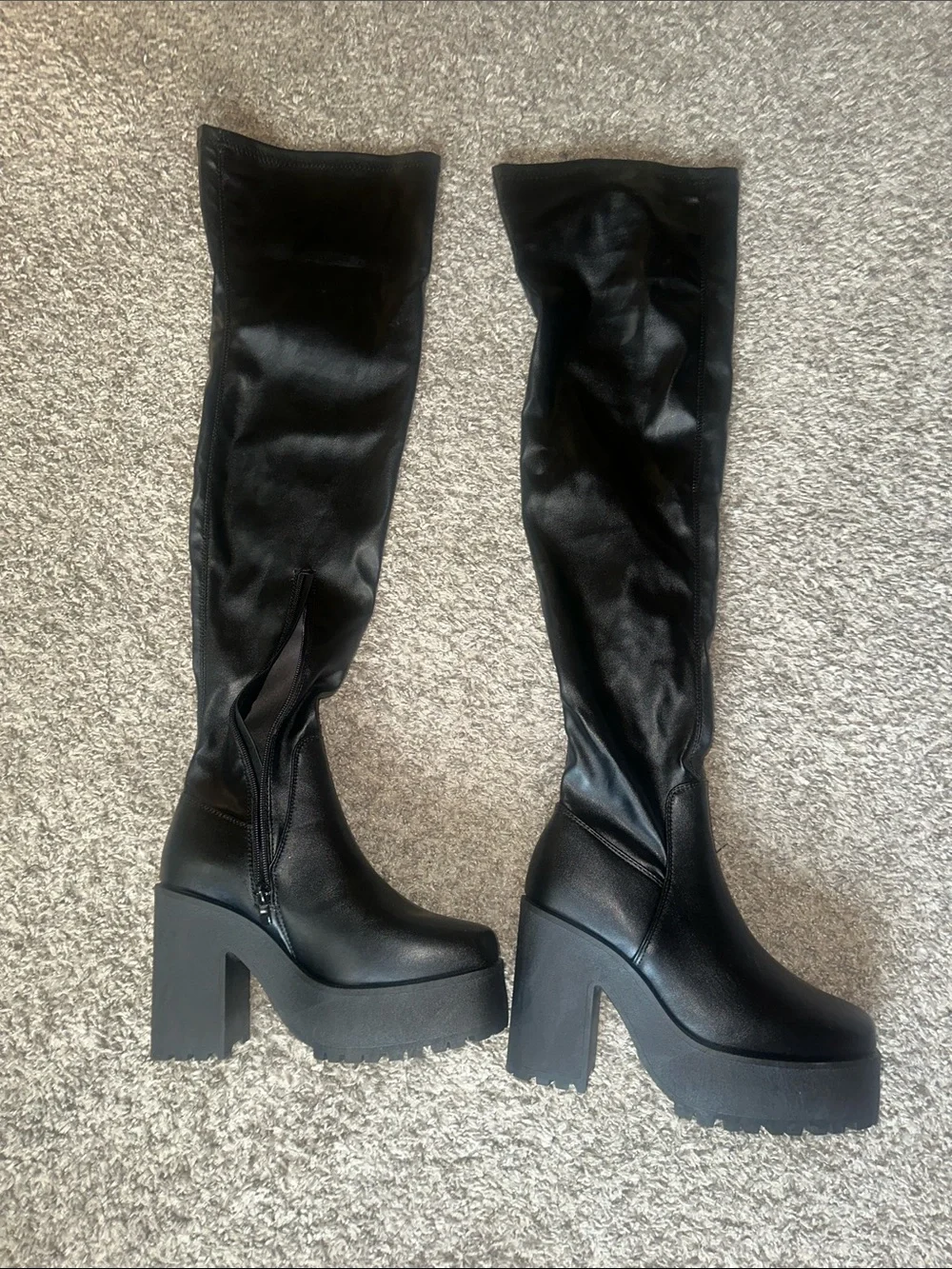 Black Platform Knee-High Women's Boots